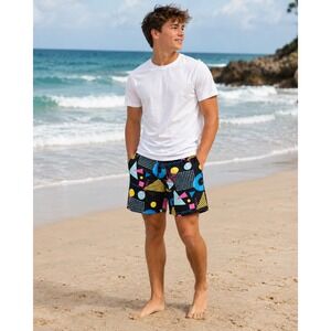 Super Massive Retro 90s Geometric Print Swim Trunks Neon Pattern Sz M